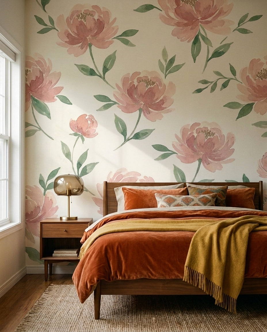 Pink Peony Floral Mural in an interior