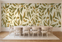 Olive Eucalyptus Botanical Mural in a dining room