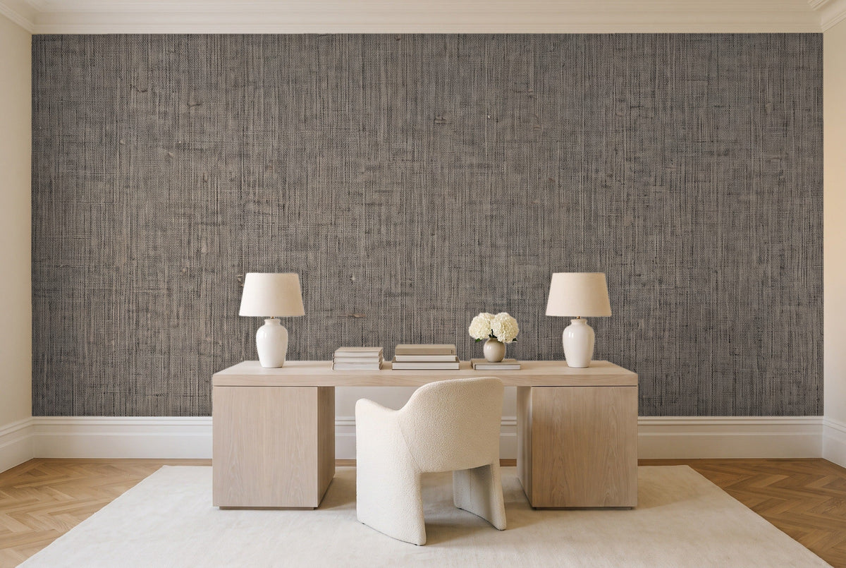 Charcoal Linen Texture Mural in a home office