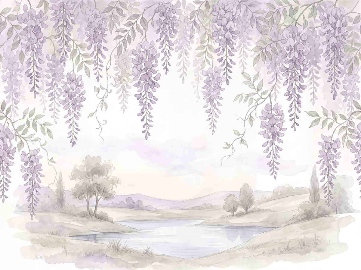 Lilac Wisteria Floral Mural design