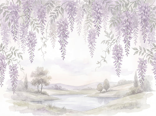 Lilac Wisteria Floral Mural sample on the real paper