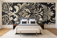 Black Damask Mural in a bedroom