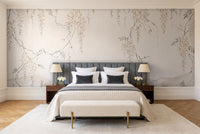 Cream Wisteria Floral Mural in a bedroom