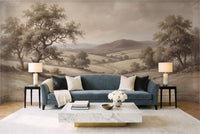 Beige Countryside Landscape Mural in a living room
