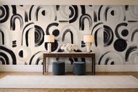 Black And White Arch Geometric Mural in an entryway