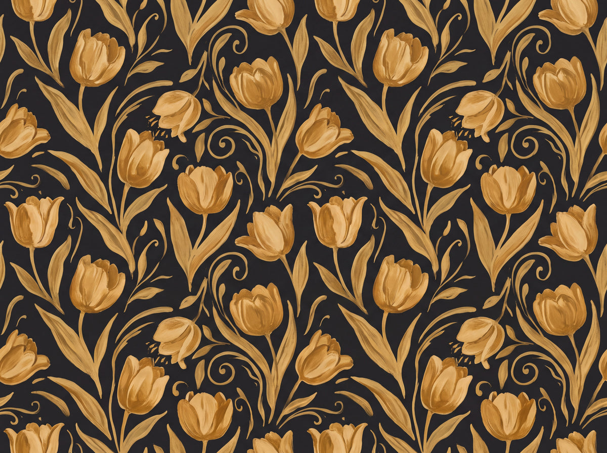 Black And Gold Tulip Floral Mural design