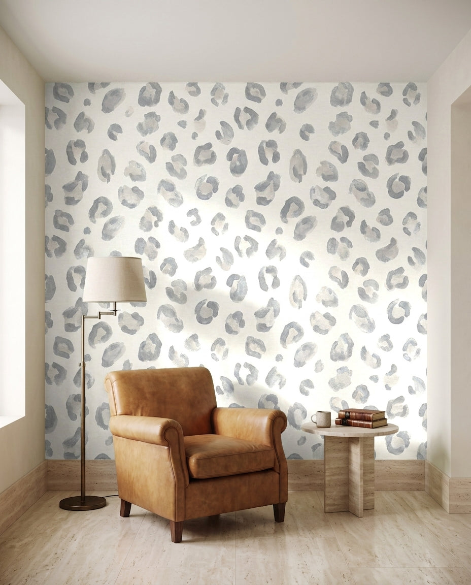 Grey Cheetah Animal Mural on a feature wall