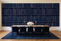 Navy Bookshelf Library Mural in a dining room