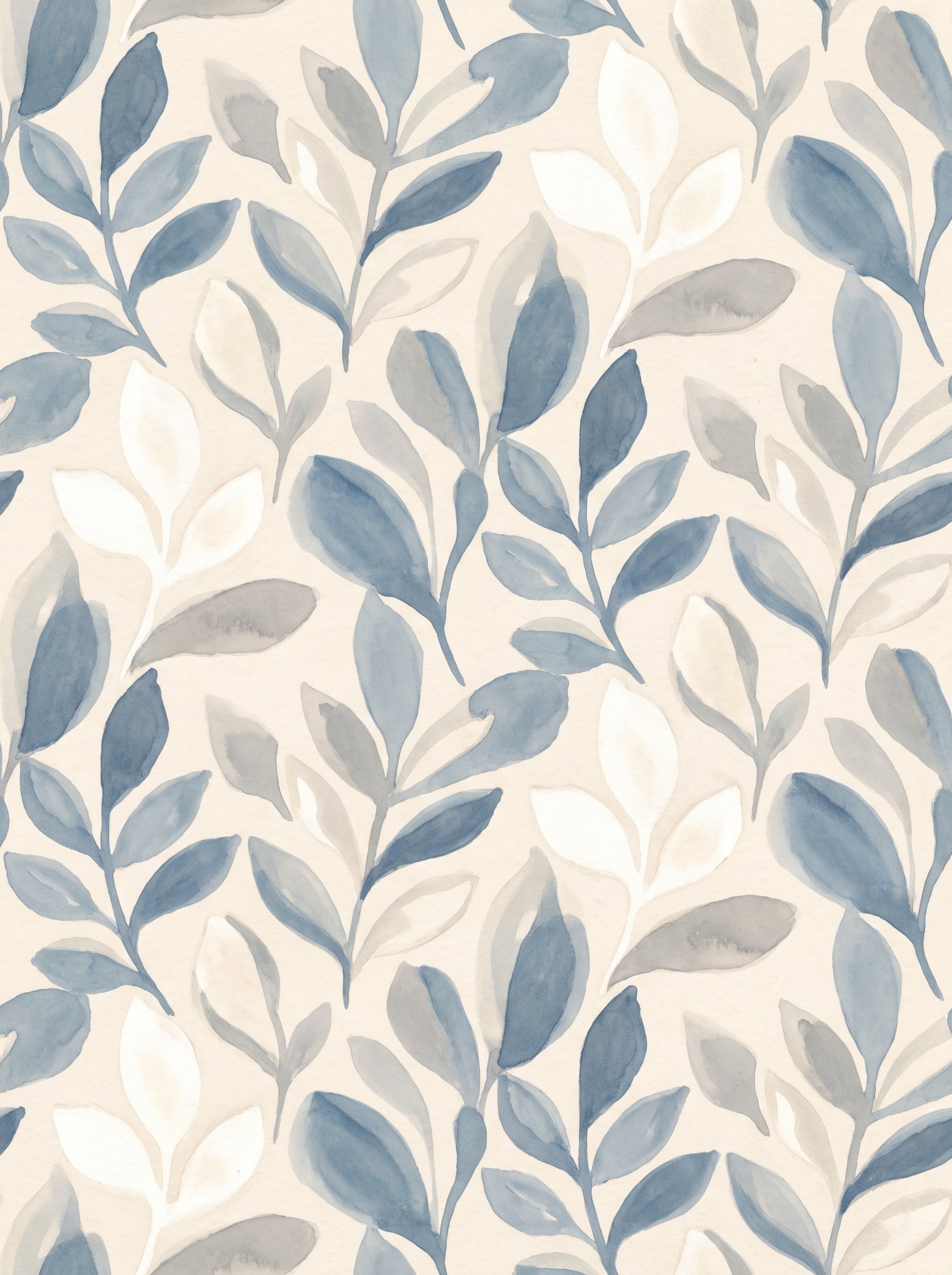 Blue-and-grey Leaf Botanical Mural design