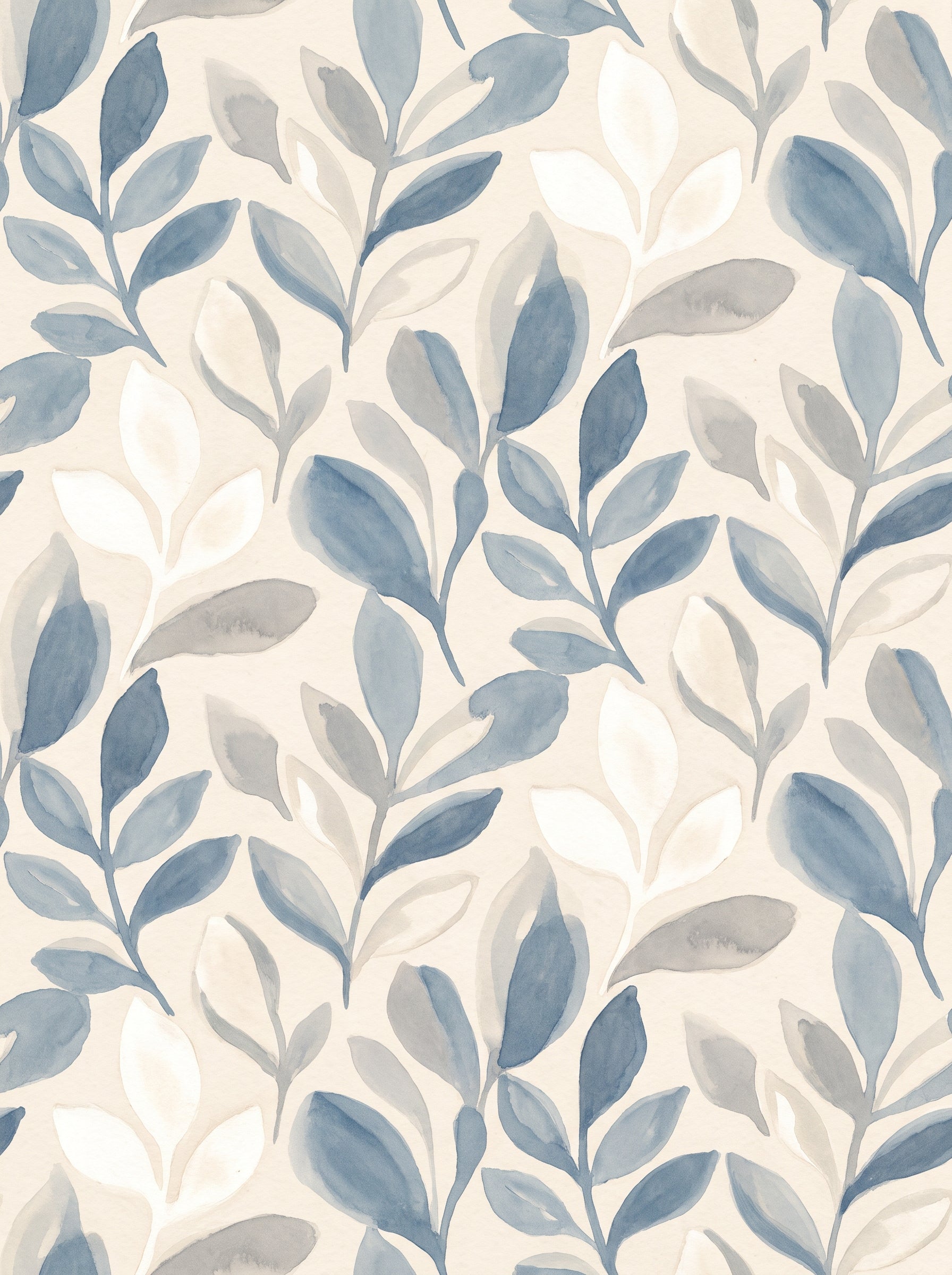 Blue-and-grey Leaf Botanical Mural design
