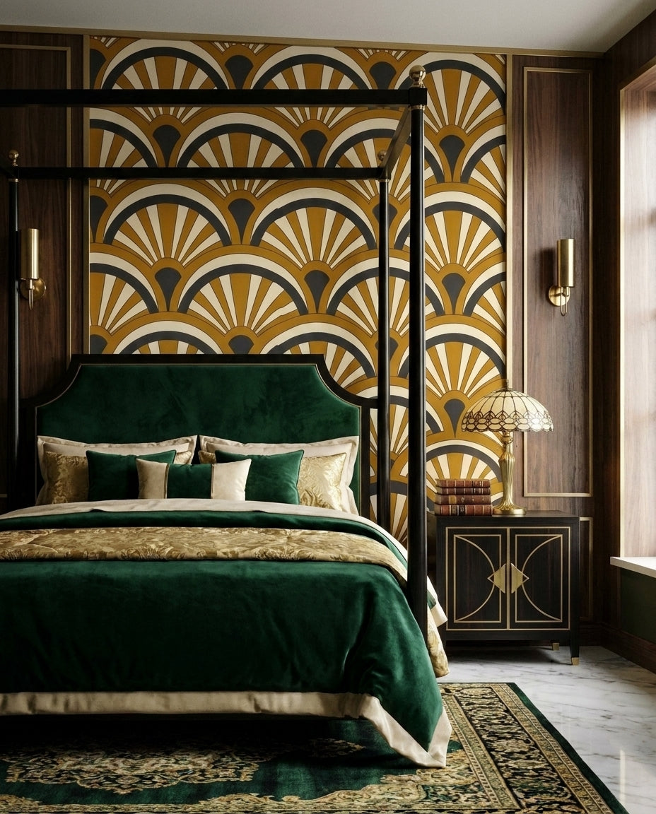 Ochre Fan Geometric Mural in an interior