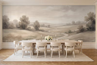 Cream Meadow Landscape Mural in a dining room
