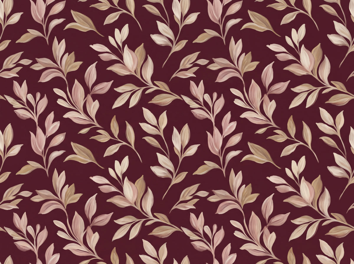 Burgundy Leaf Botanical Mural design