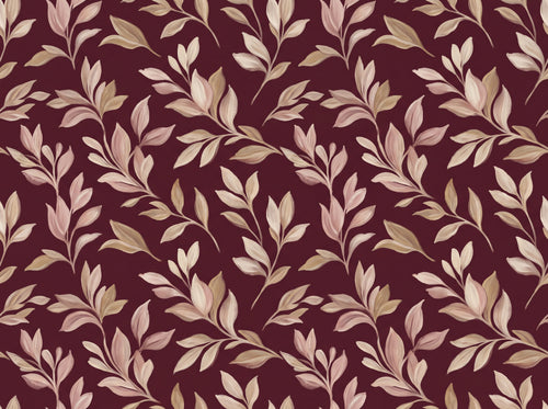 Burgundy Leaf Botanical Mural sample on the real paper
