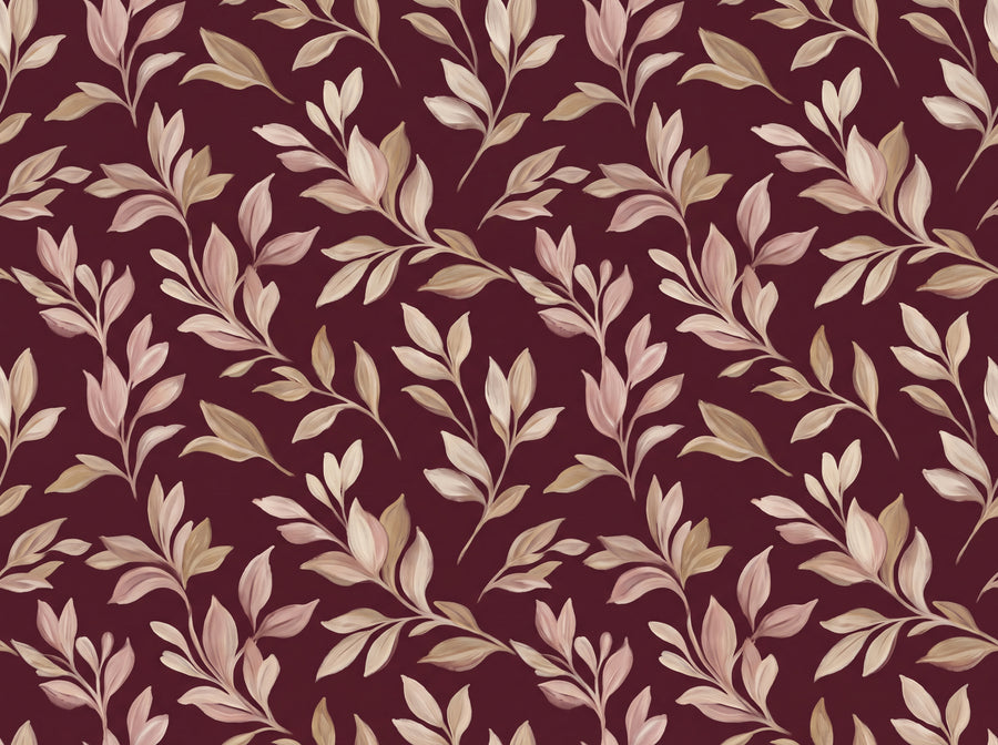 Burgundy Leaf Botanical Mural