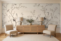Cream Chinoiserie Garden Chinoiserie Mural in a living room