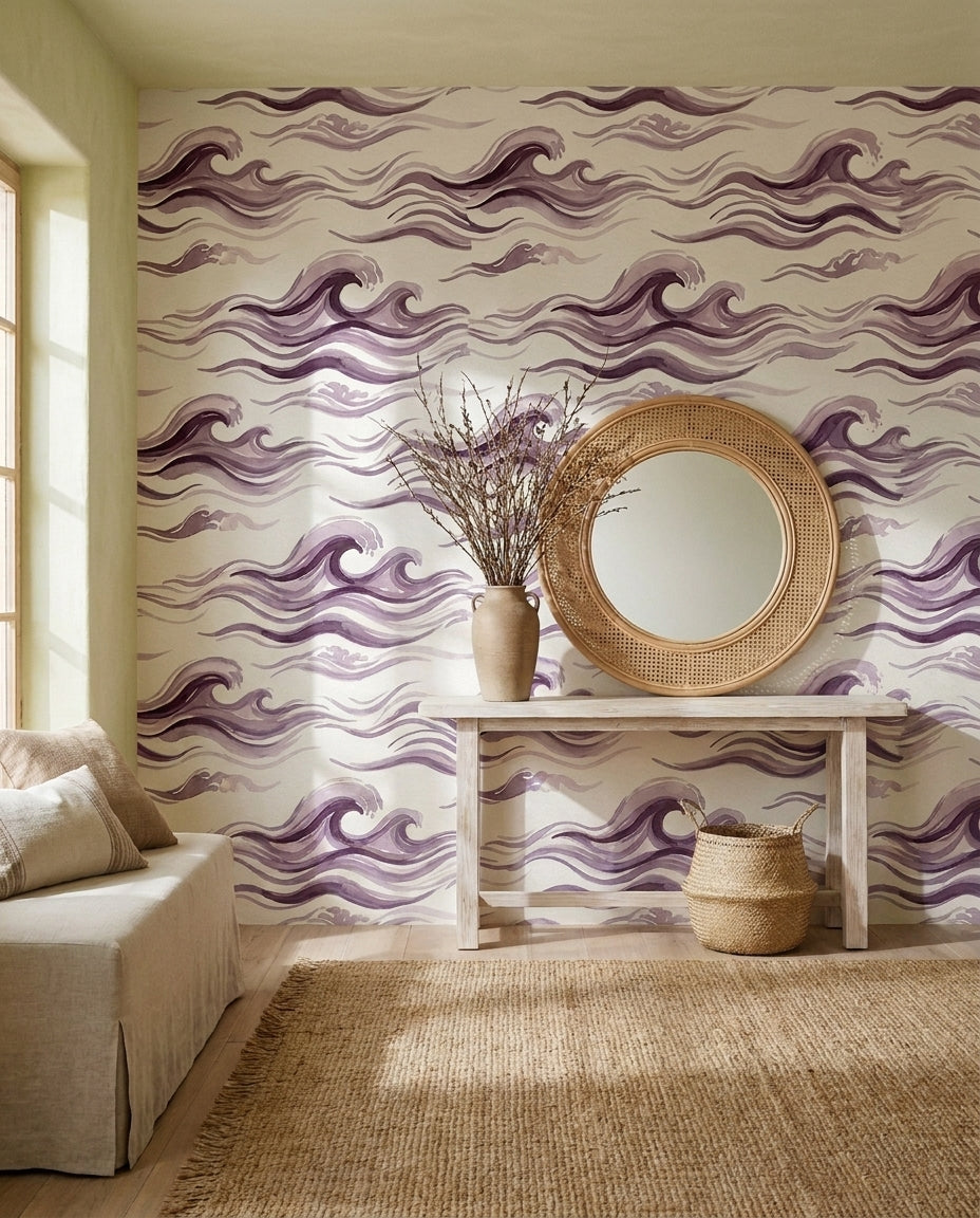 Purple Wave Abstract Mural in an interior