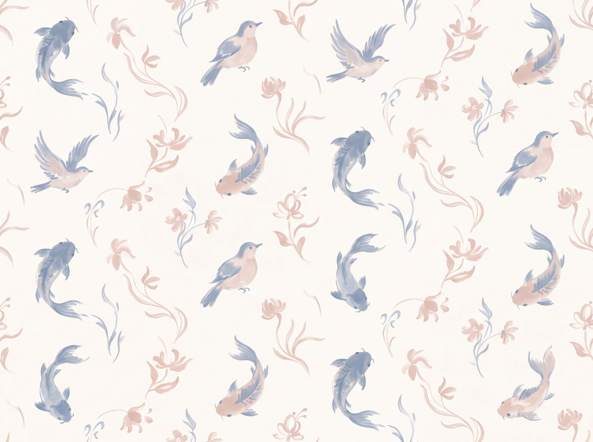 Blue And Pink Fish Animal Mural design