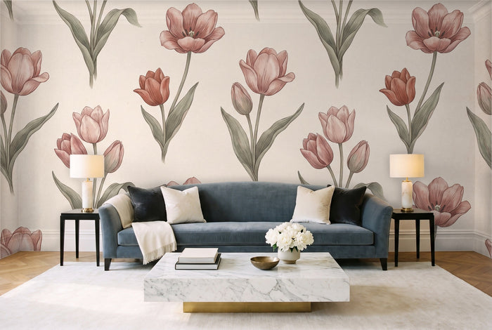 Blush Tulip Floral Mural