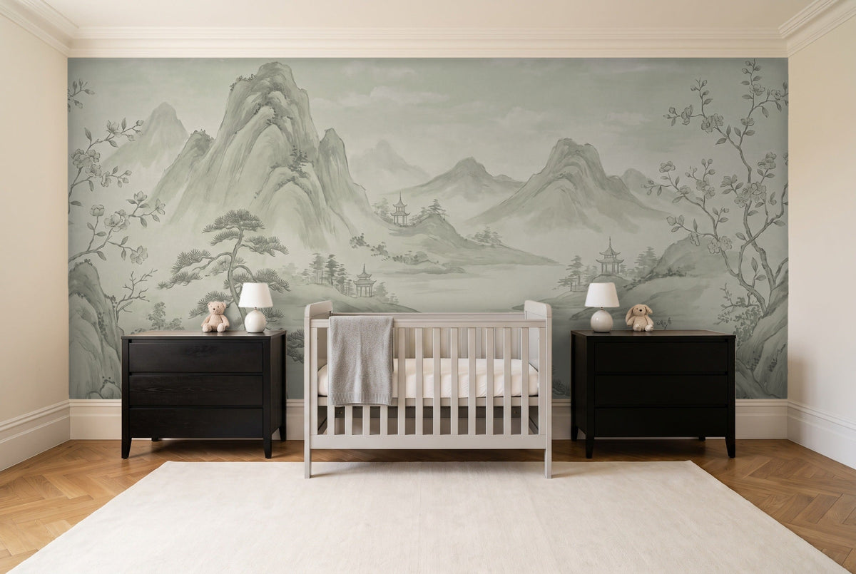 Sage Mountain Landscape Mural in a nursery