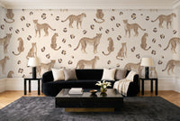 Beige Cheetah Animal Mural in a living room
