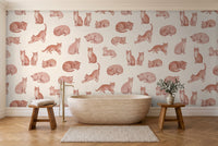 Blush Cat Animal Mural in a bathroom