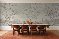 Sage Chinoiserie Garden Chinoiserie Mural in a dining room