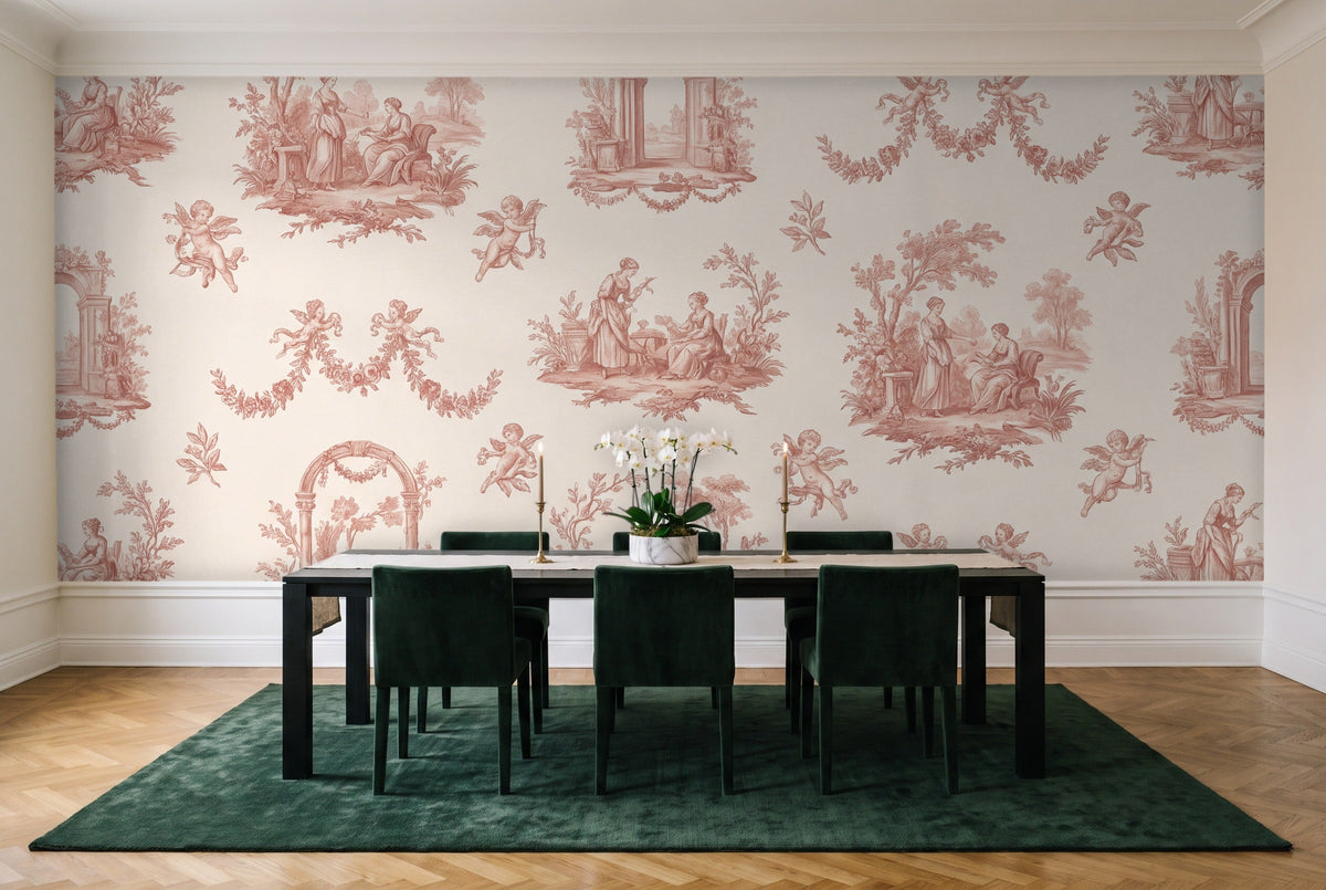 Blush Toile Mural in a dining room