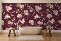 Burgundy Brushstroke Abstract Mural in a bathroom