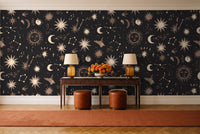 Charcoal Stars Celestial Mural in an entryway