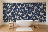 Navy Butterfly Mural in a bathroom