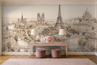 Beige Paris Cityscape Mural in an entryway