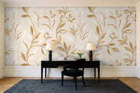 White And Gold Vine Botanical Mural in a home office