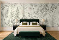 Sage Forest Botanical Mural in a bedroom