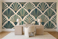 Teal Art Deco Mural in a home office