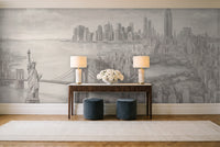 Grey New York Cityscape Mural in an entryway
