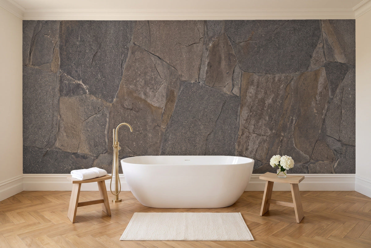 Charcoal Stone Mural in a bathroom