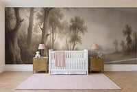 Beige Forest Landscape Mural in a nursery