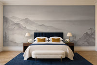 Grey Mountain Landscape Mural in a bedroom