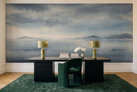 Navy Ocean Landscape Mural in a home office