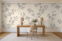 Grey Cherry Blossom Floral Mural in a home office