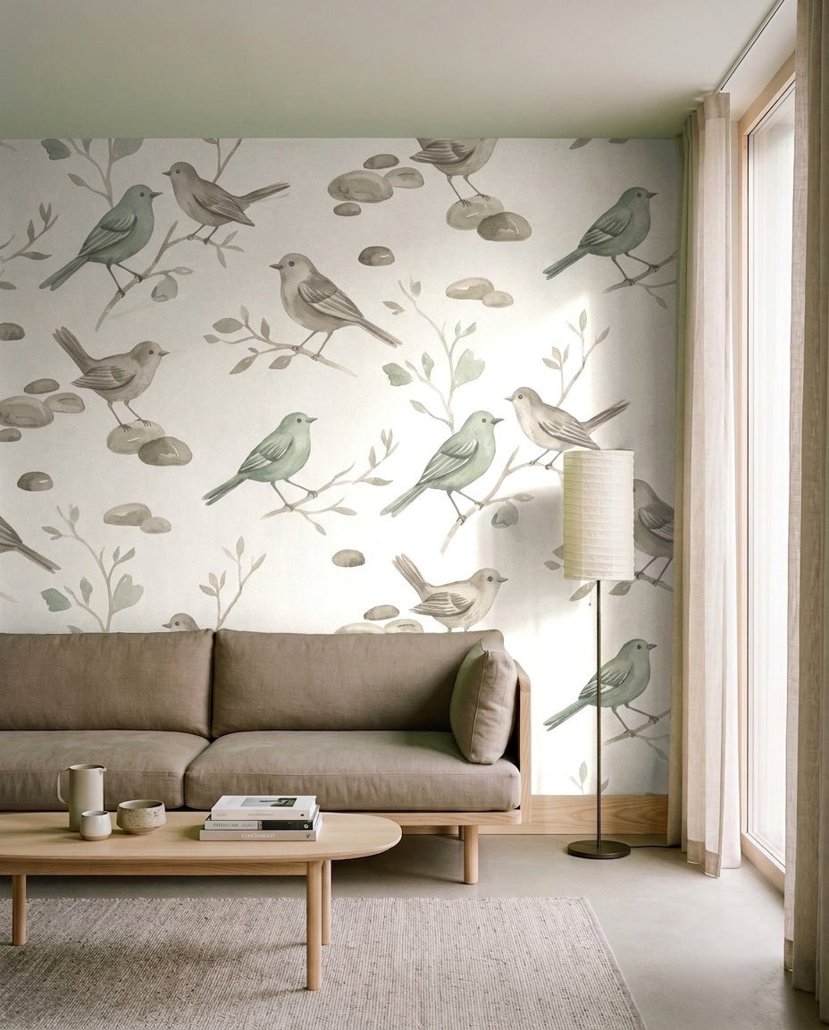 Sage Songbird Animal Mural in an interior