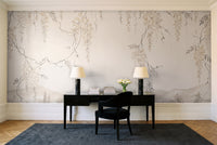 Cream Wisteria Floral Mural in a home office