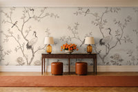 Cream Chinoiserie Garden Chinoiserie Mural in an entryway