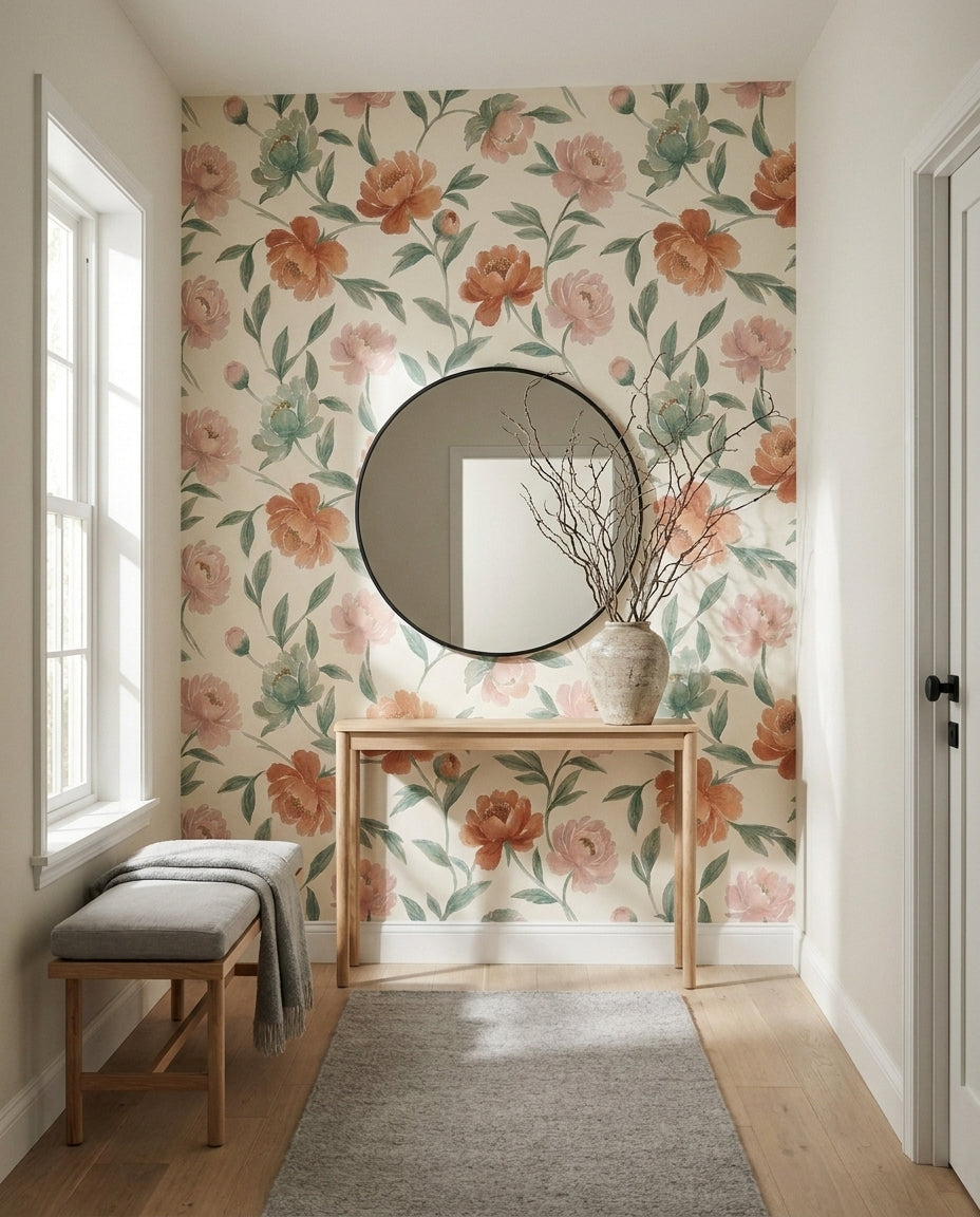 Blush Peony Floral Mural in an interior