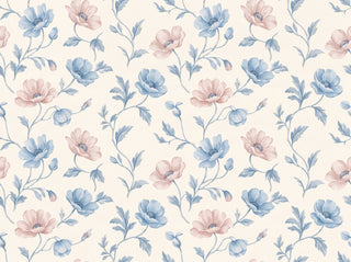 Blue And Pink Poppy Floral Mural sample