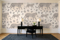 Grey Leopard Animal Mural in a home office