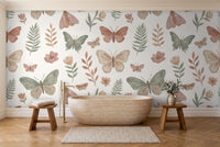 Green And Pink Butterfly Mural in a bathroom