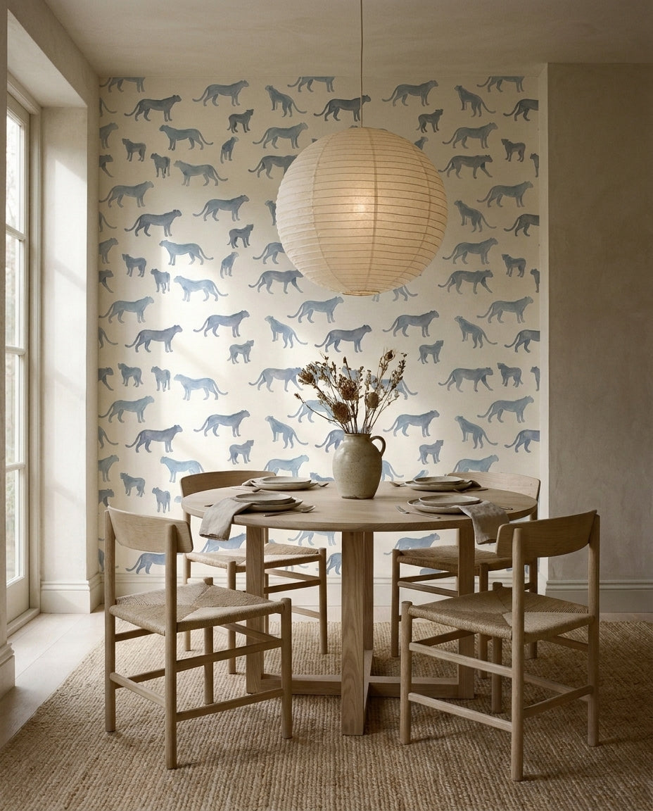 Blue Cheetah Animal Mural in an interior