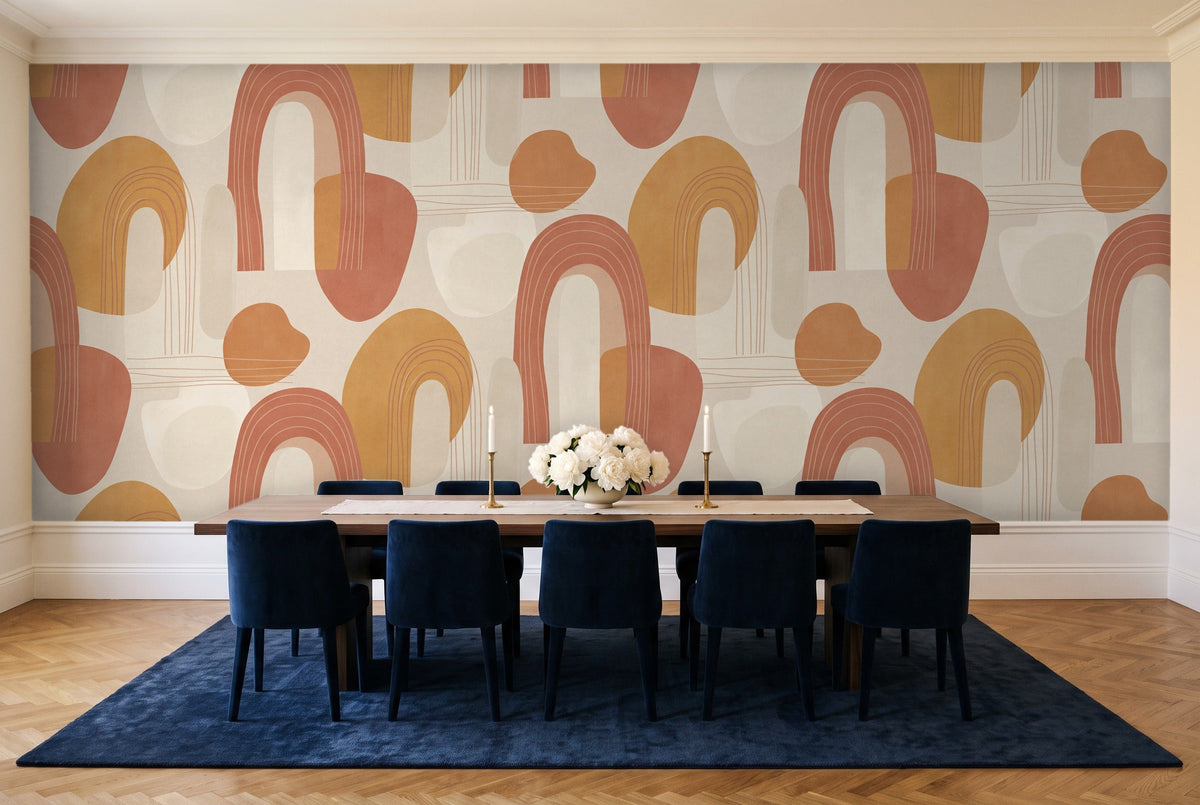 Terracotta Arch Abstract Mural in a dining room